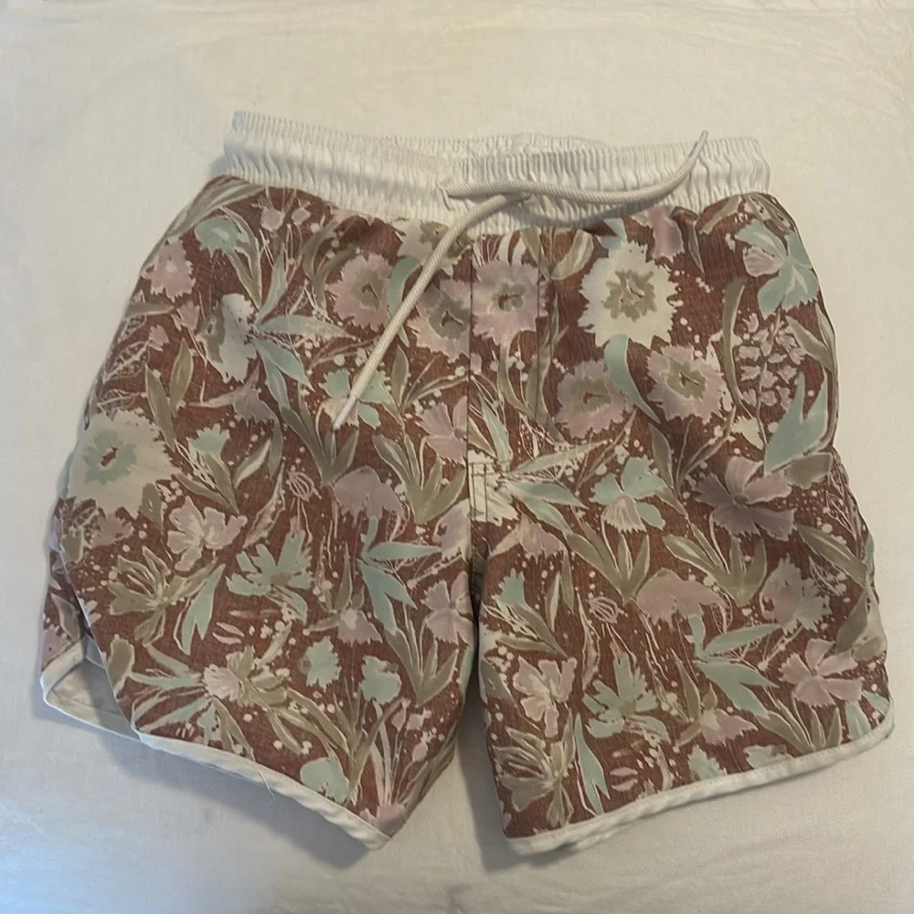 Kids Pink Floral Swim Trunks